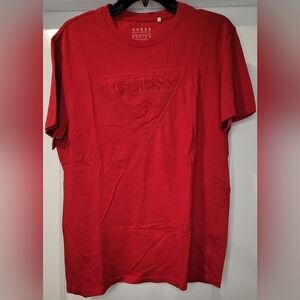 Guess Men's T-shirt Casual Medium Embroidered Logo 100% Cotton Red Summer Shirt